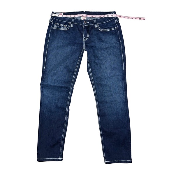 True Religion Stella Jeans Dark Wash White Stitch Womens Size 30 - Picture 7 of 8